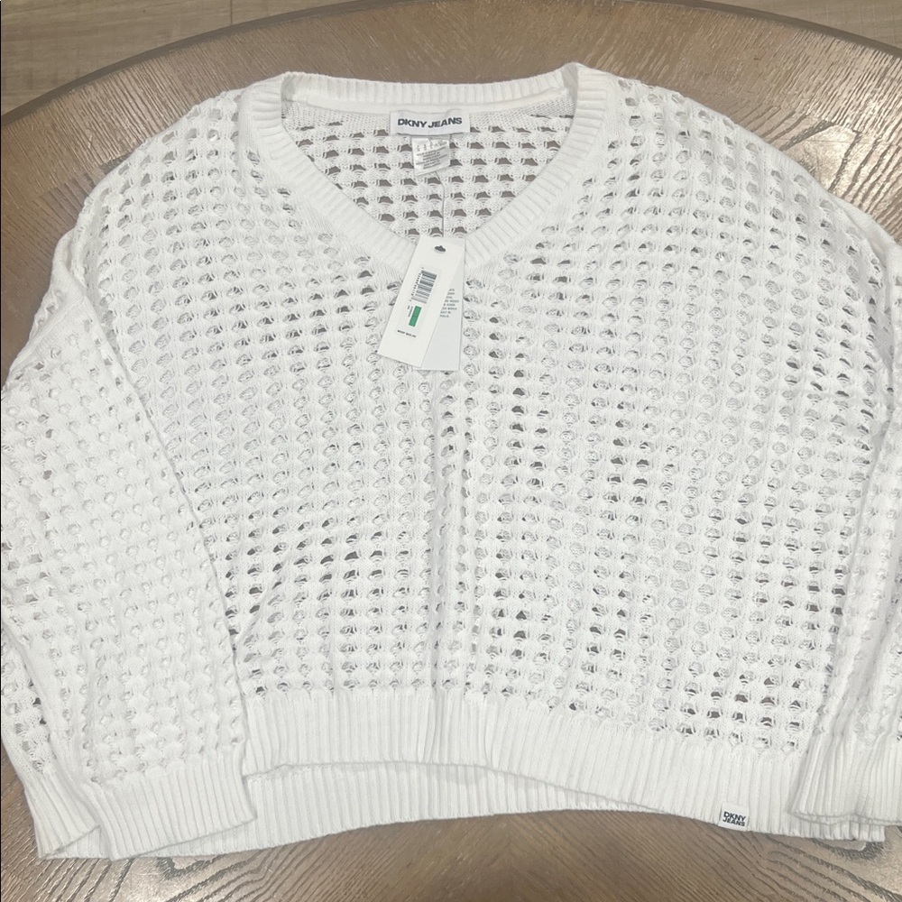 DKNY White V-Neck Sweater